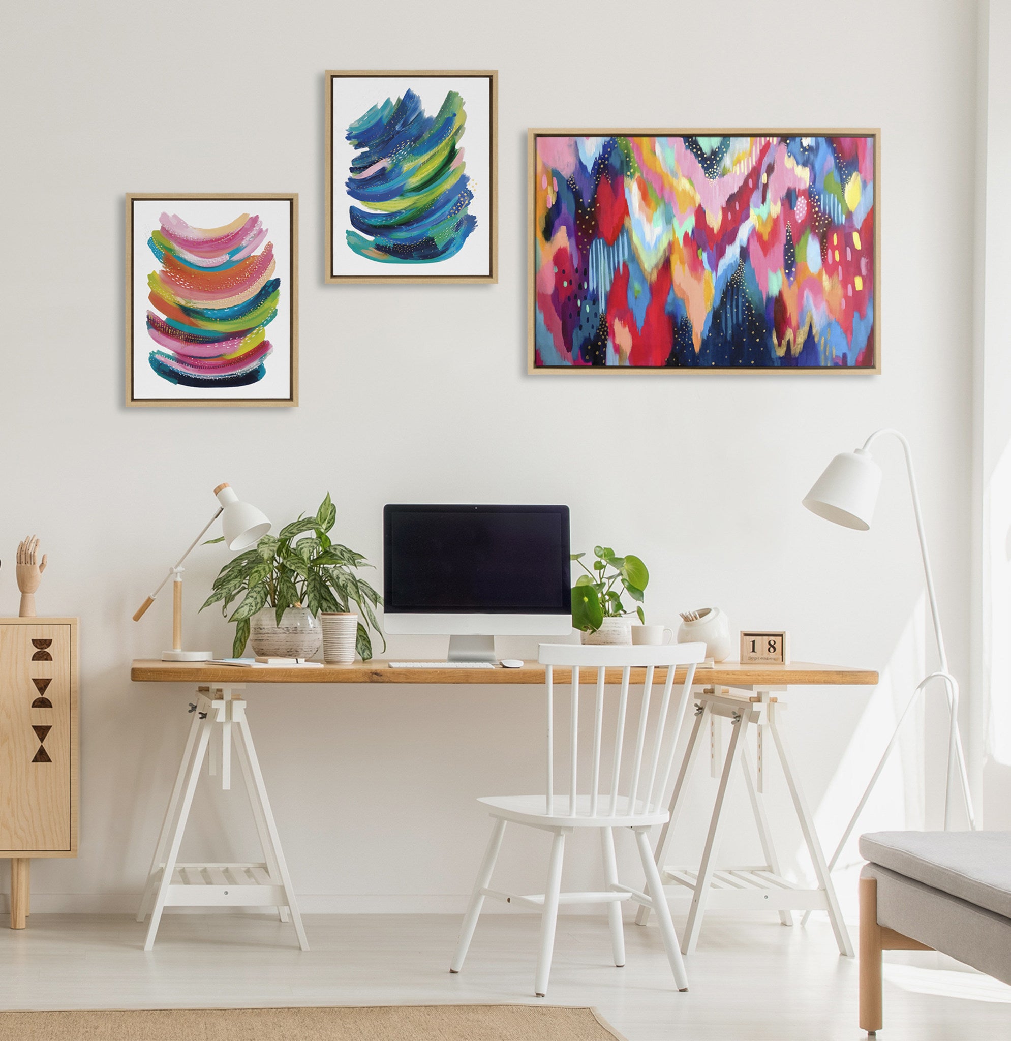 Sylvie Brushstroke and Bright Abstract Framed Canvas Set by Jessi Raulet of Ettavee