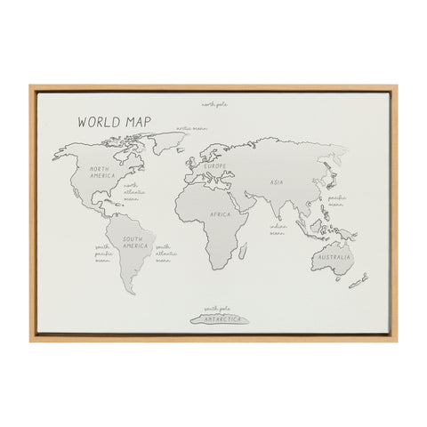 Sylvie World Map Sketch Framed Canvas by Teju Reval of SnazzyHues