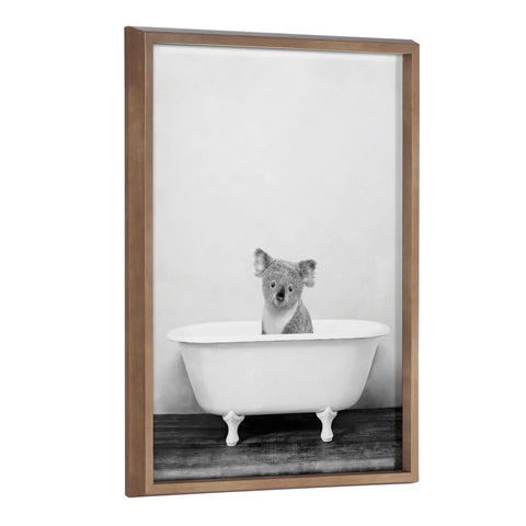 Blake Koala in Bathtub Black and White Framed Printed Glass by Amy Peterson