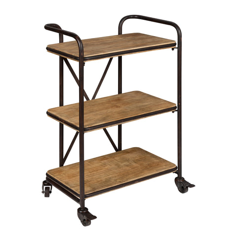 Kesson Metal and Wood 3 Tiered Rolling Bar Cart