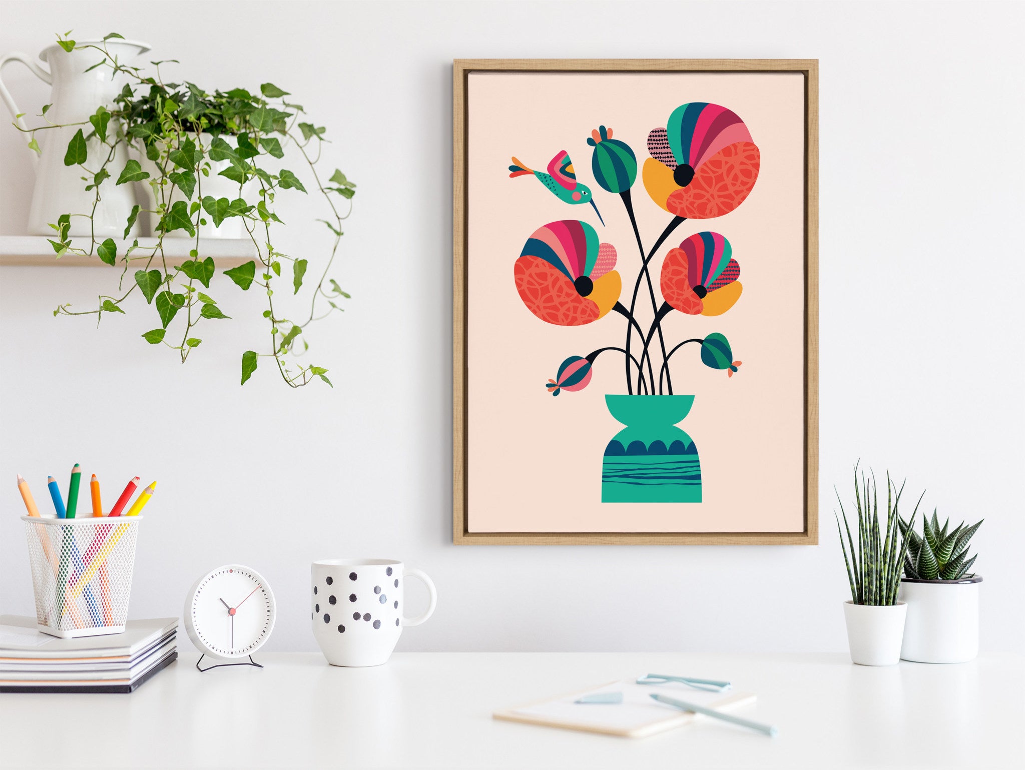 Sylvie Mid Century Modern Poppies Framed Canvas by Rachel Lee of My Dream Wall