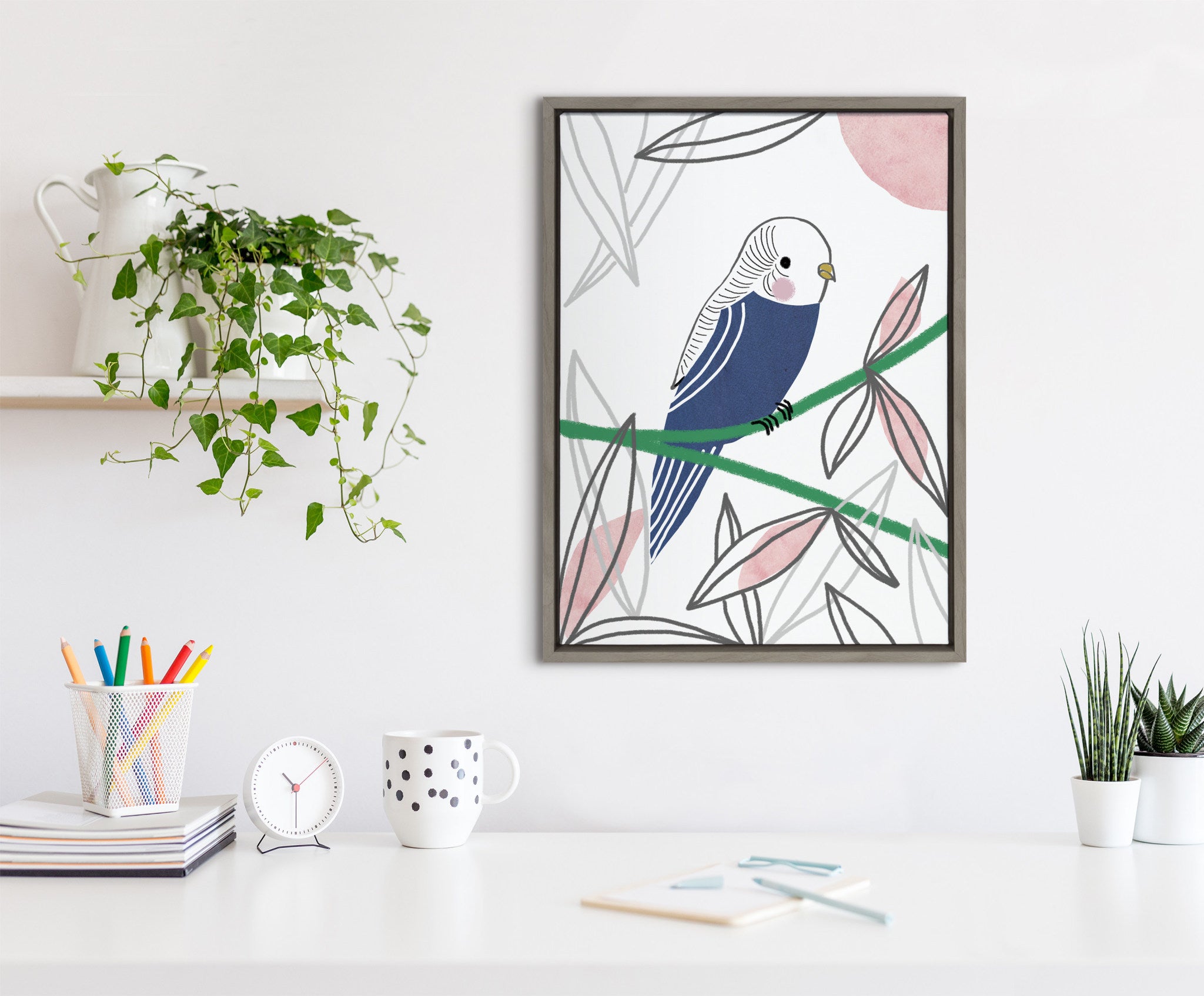 Sylvie Dreamy Parakeet Framed Canvas by Teju Reval of SnazzyHues