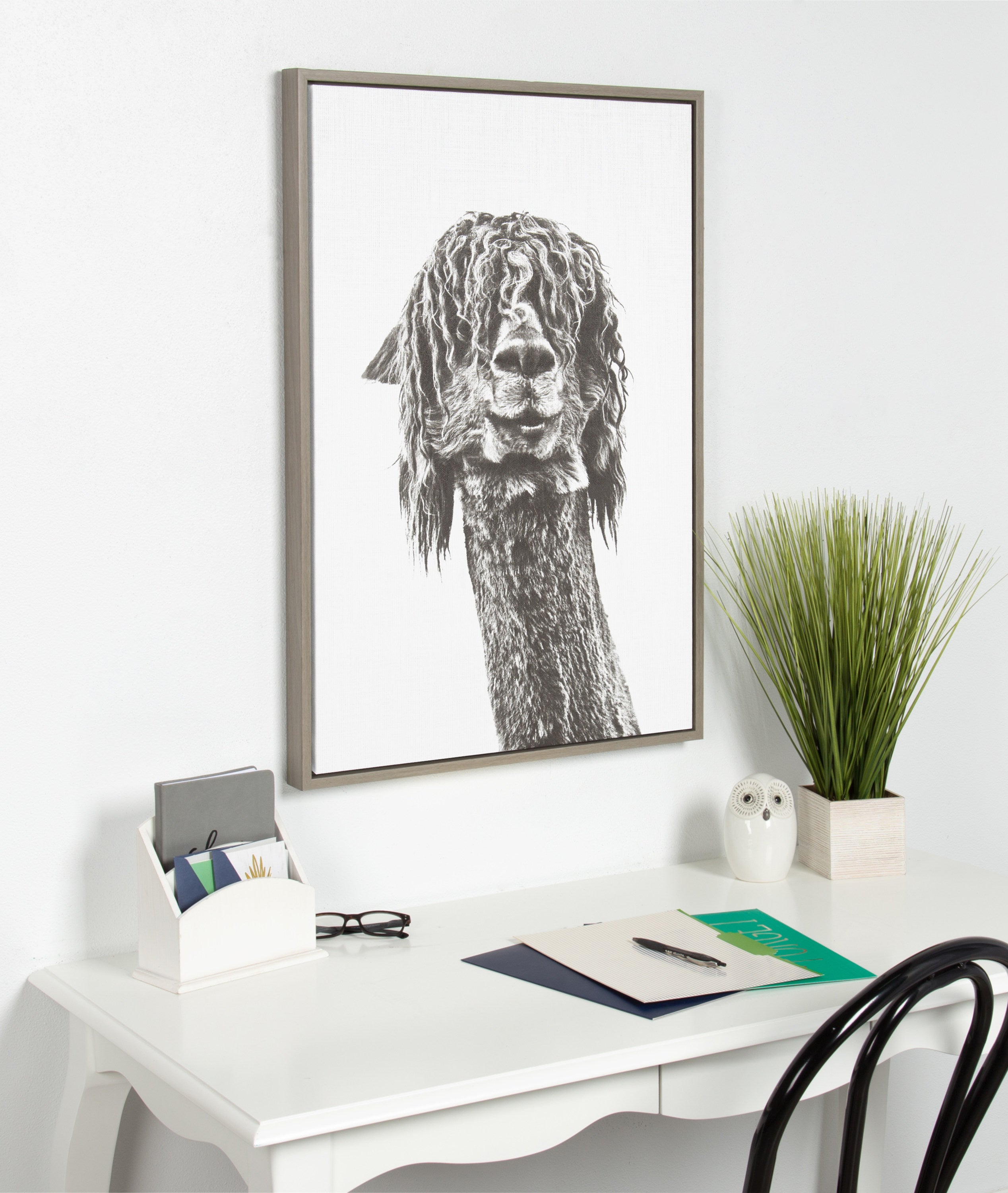 Sylvie Curly Hair Alpaca Framed Canvas by Simon Te Tai