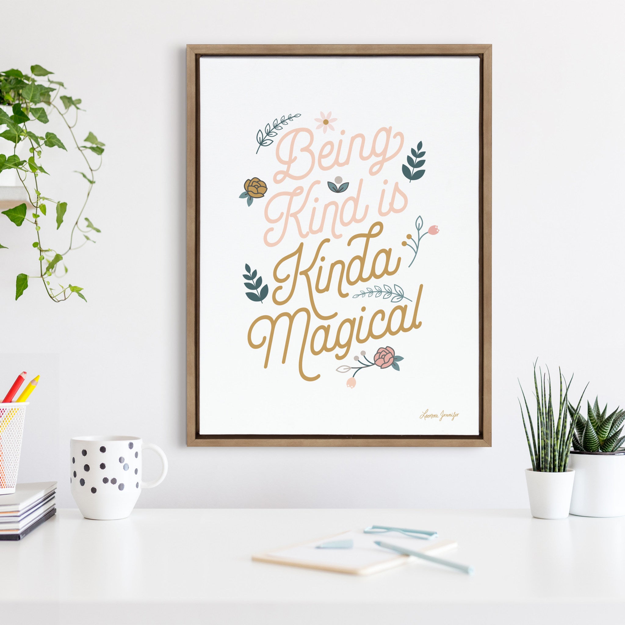 Sylvie Being Kind is Kinda Magical v2 Framed Canvas by Yellow Heart Art