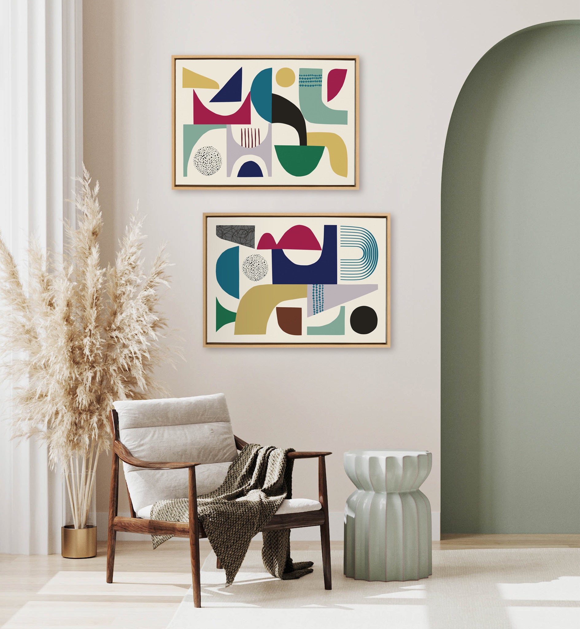 Sylvie MCM Pattern 01 and 04 Framed Canvas by Rachel Lee of My Dream Wall