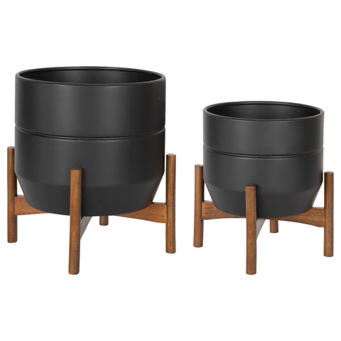 Dolbry Wood and Metal Freestanding Planter Set