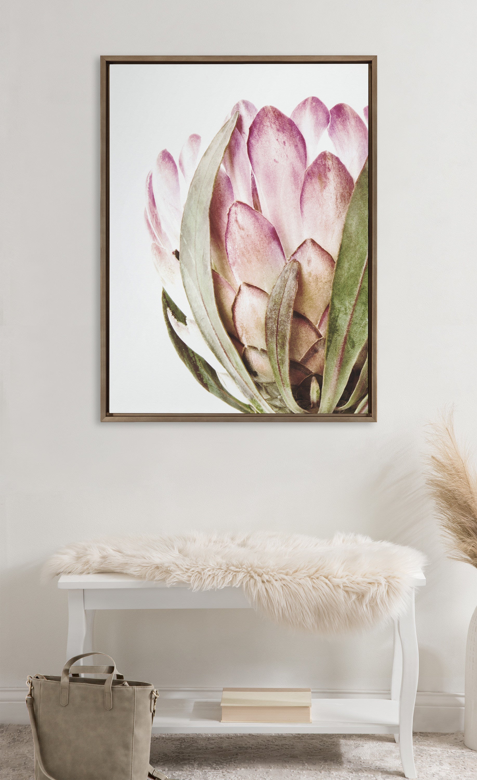 Sylvie Pink Protea Flower Framed Canvas by Amy Peterson