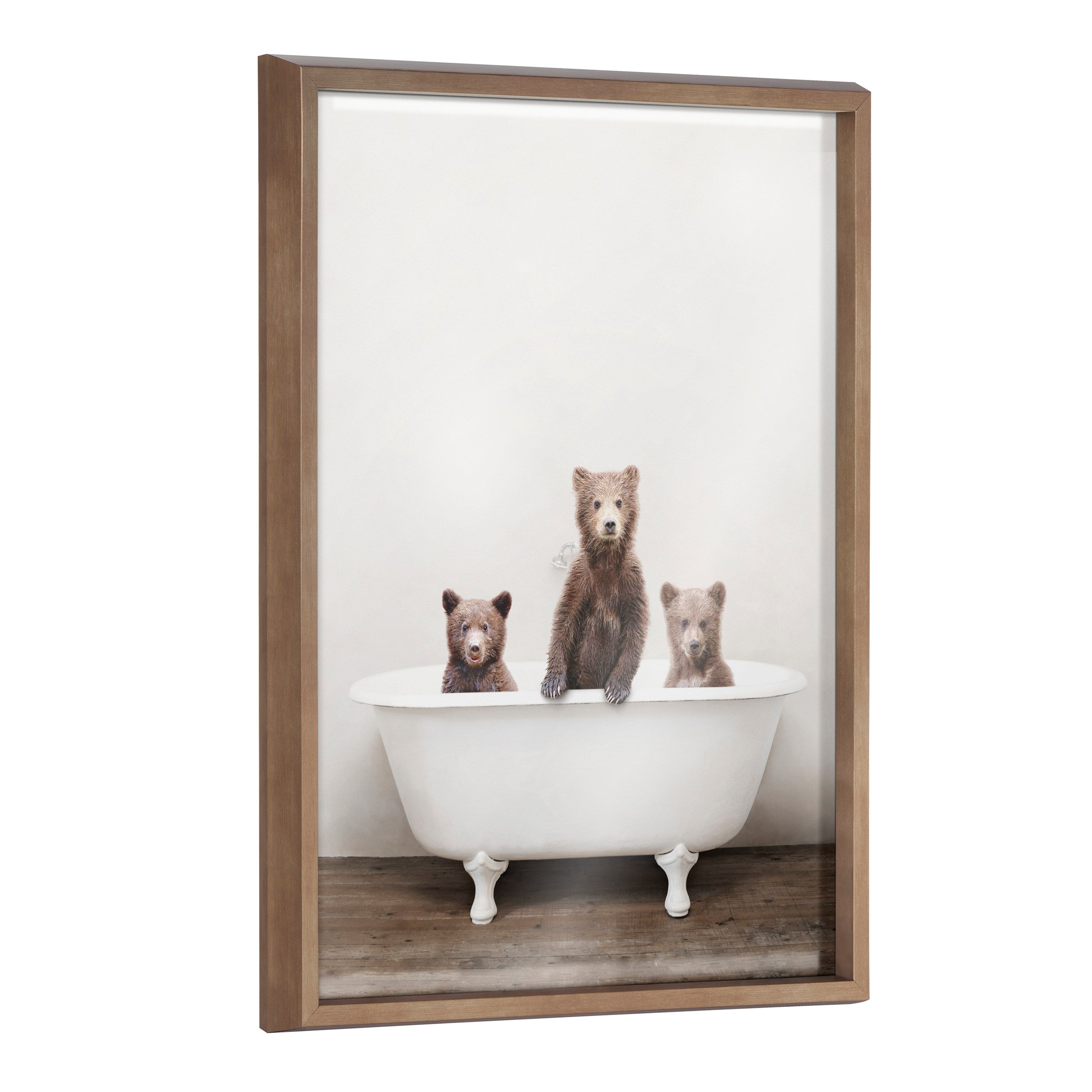 Blake Three Little Bears in Vintage Bathtub Framed Printed Glass by Amy Peterson Art Studio