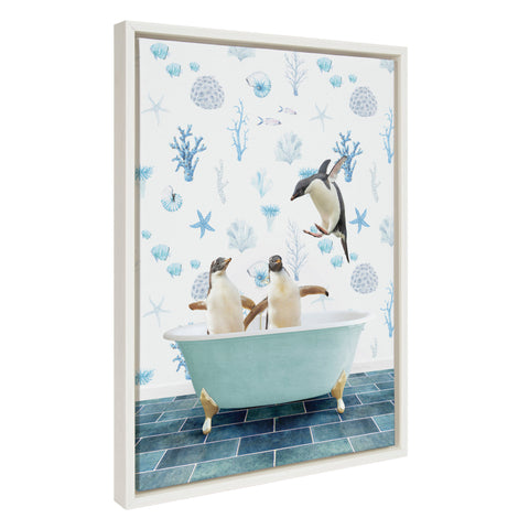Sylvie Penguins In Under the Sea Bath Framed Canvas by Amy Peterson Art Studio