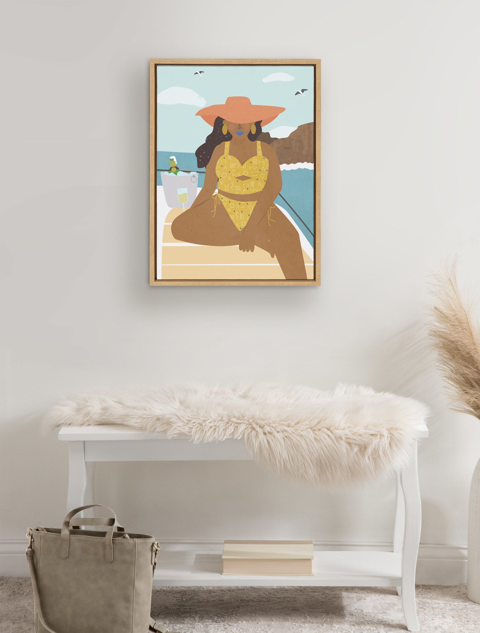 Sylvie Lady on a Boat Framed Canvas by Queenbe Monyei