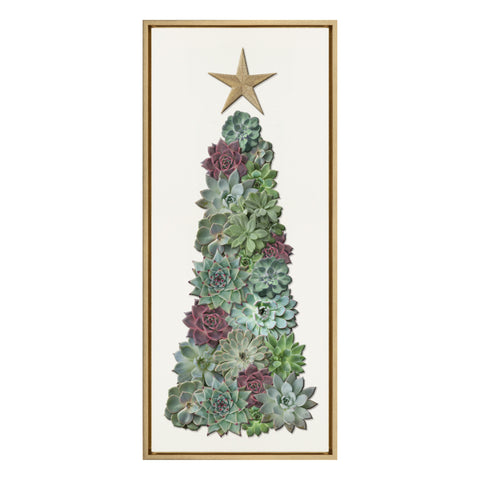 Sylvie Holiday Succulent Tall Tree Framed Canvas by The Creative Bunch Studio