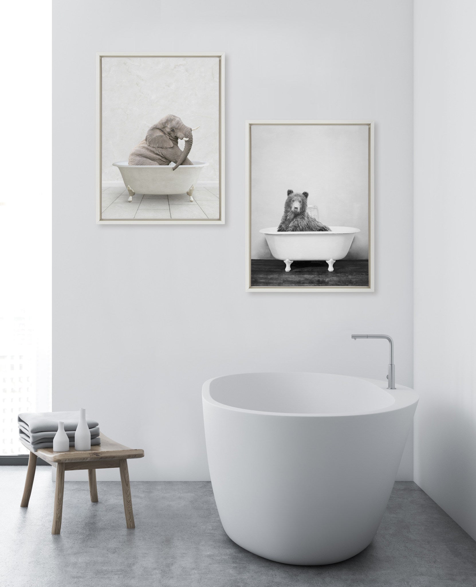 Sylvie Elephant Sitting Stone Slab Bath Framed Canvas by Amy Peterson Art Studio