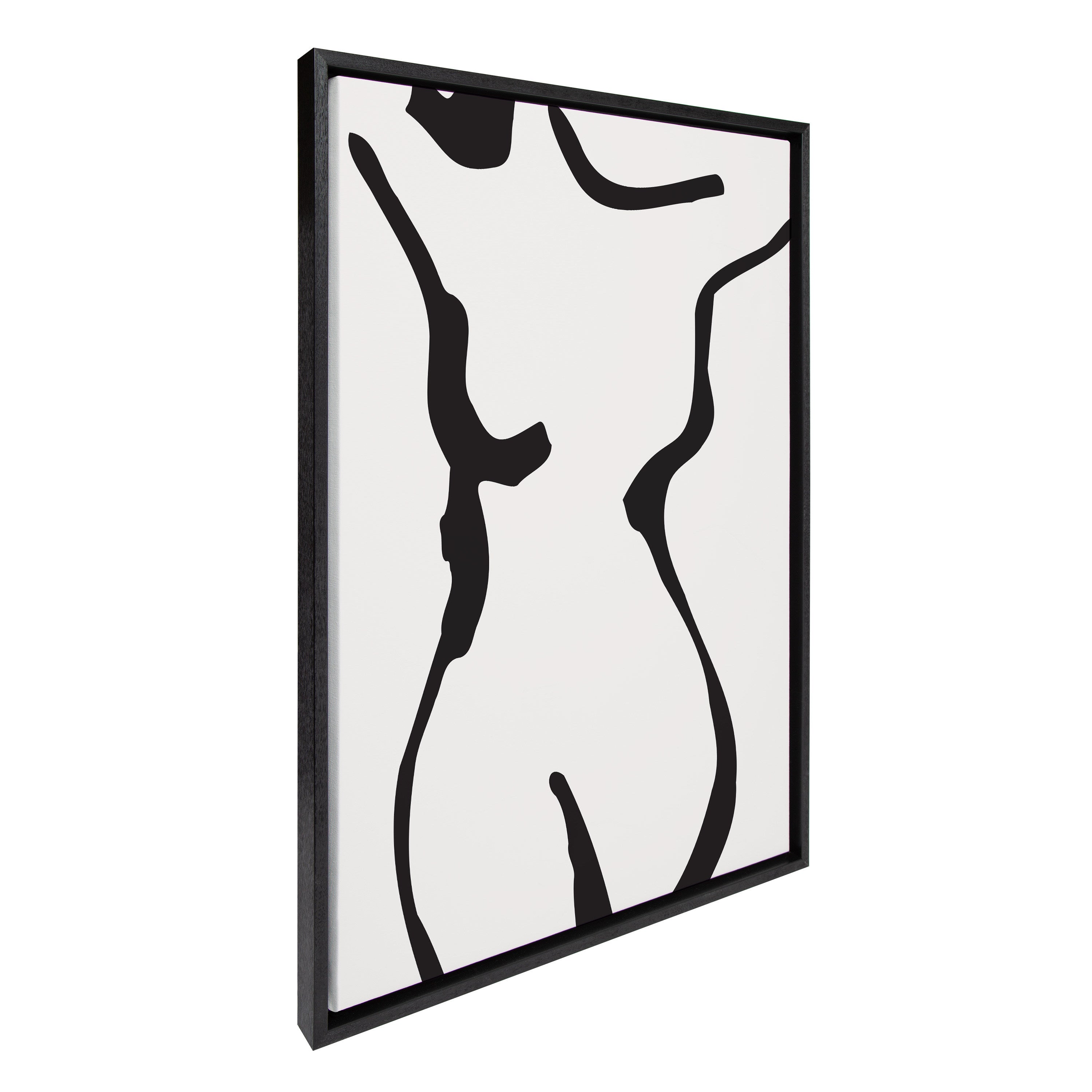 Sylvie Timeless Feminine Figural Drawing 1 Black and White Framed Canvas by The Creative Bunch Studio