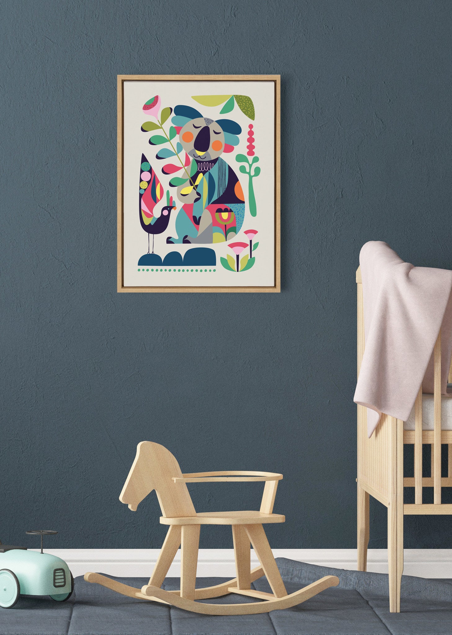 Sylvie Mid Century Modern Koala Framed Canvas by Rachel Lee of My Dream Wall