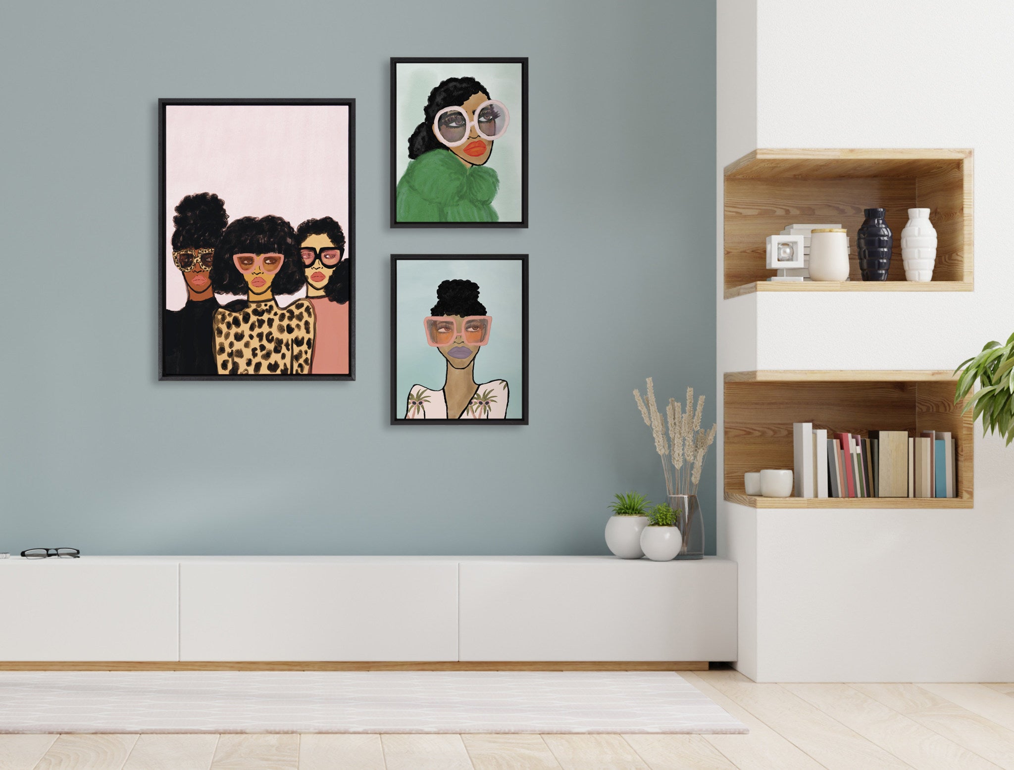 Sylvie Fashion Girl Framed Canvas Set by Kendra Dandy of Bouffants and Broken Hearts