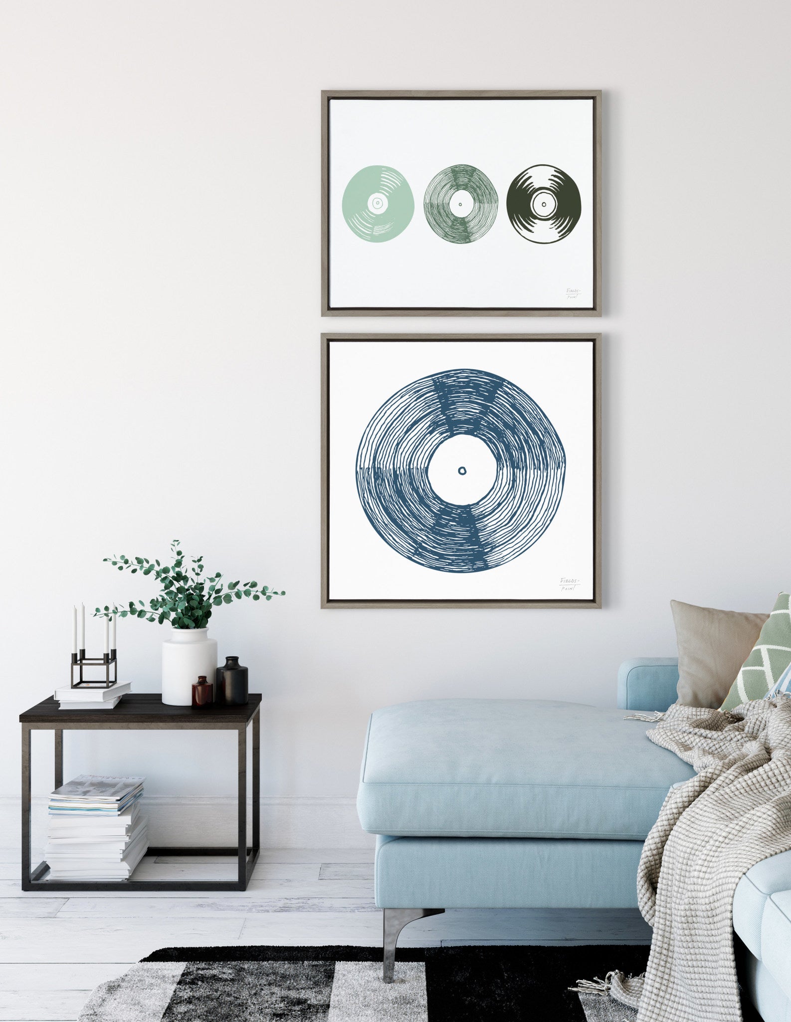 Sylvie Three Records Framed Canvas by Statement Goods