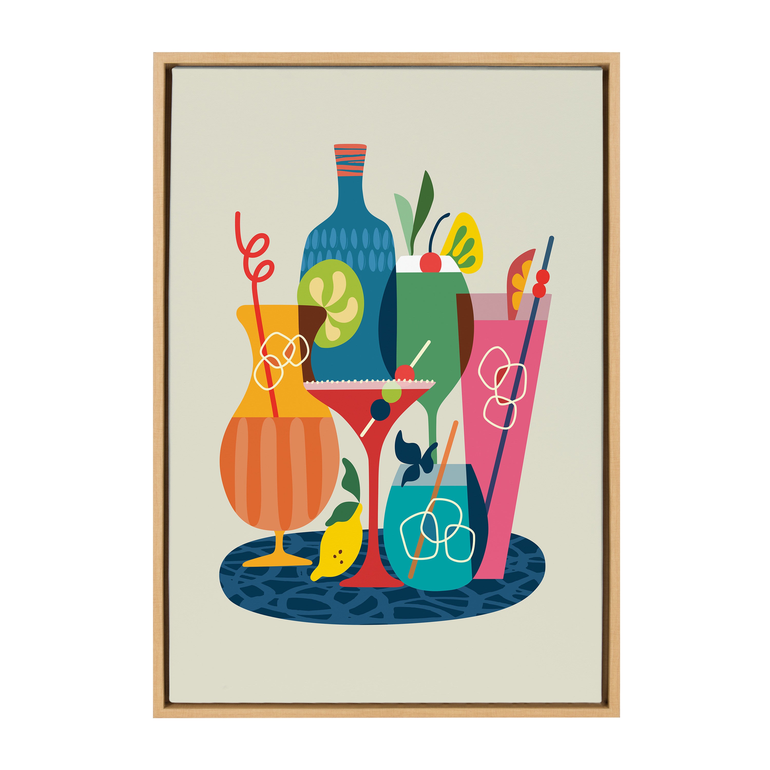 Sylvie Mid Century Modern Cocktails Framed Canvas by Rachel Lee of My Dream Wall