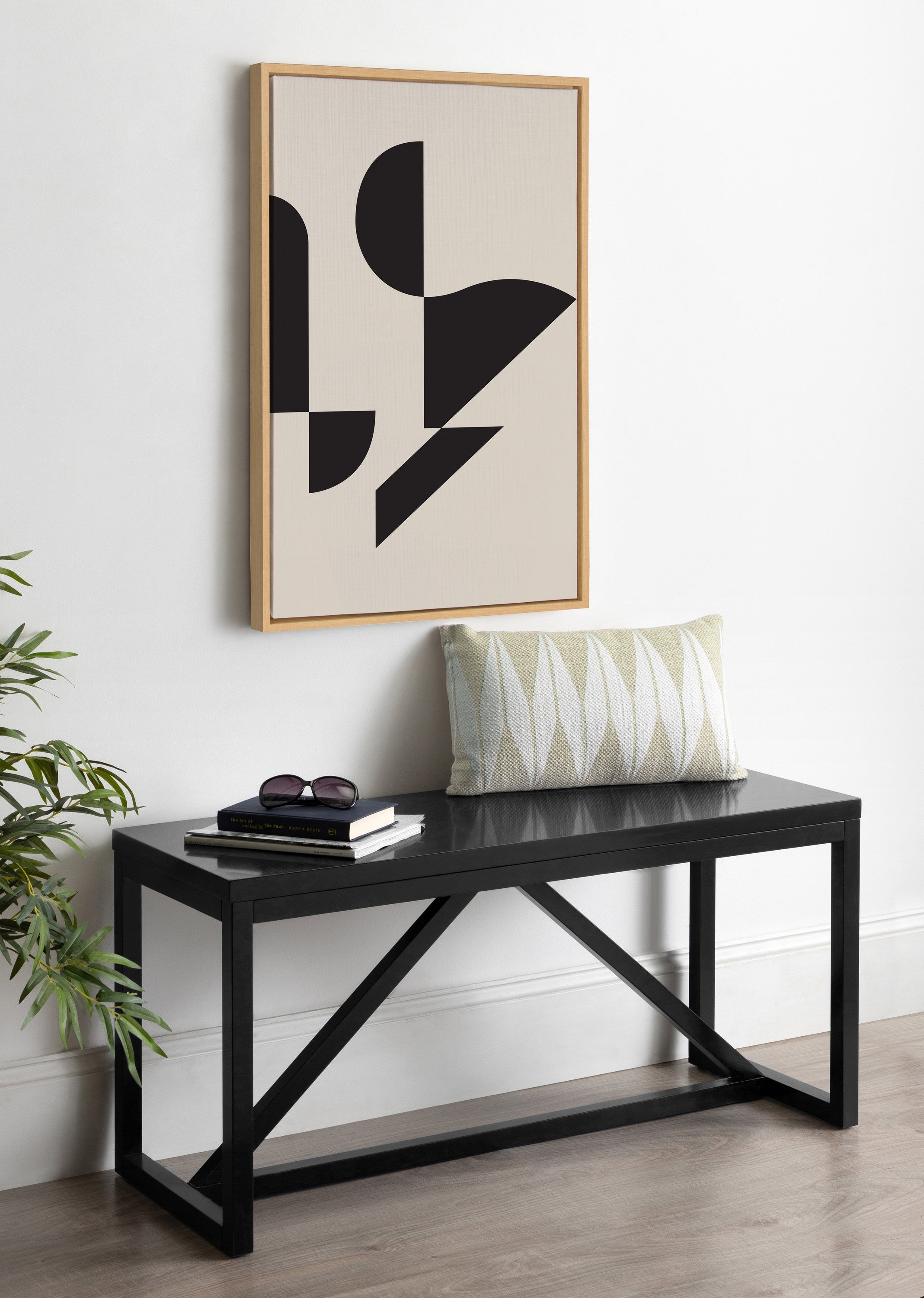 Sylvie Eye Catching Sleek Abstract 1 Black and Beige Framed Canvas by The Creative Bunch Studio