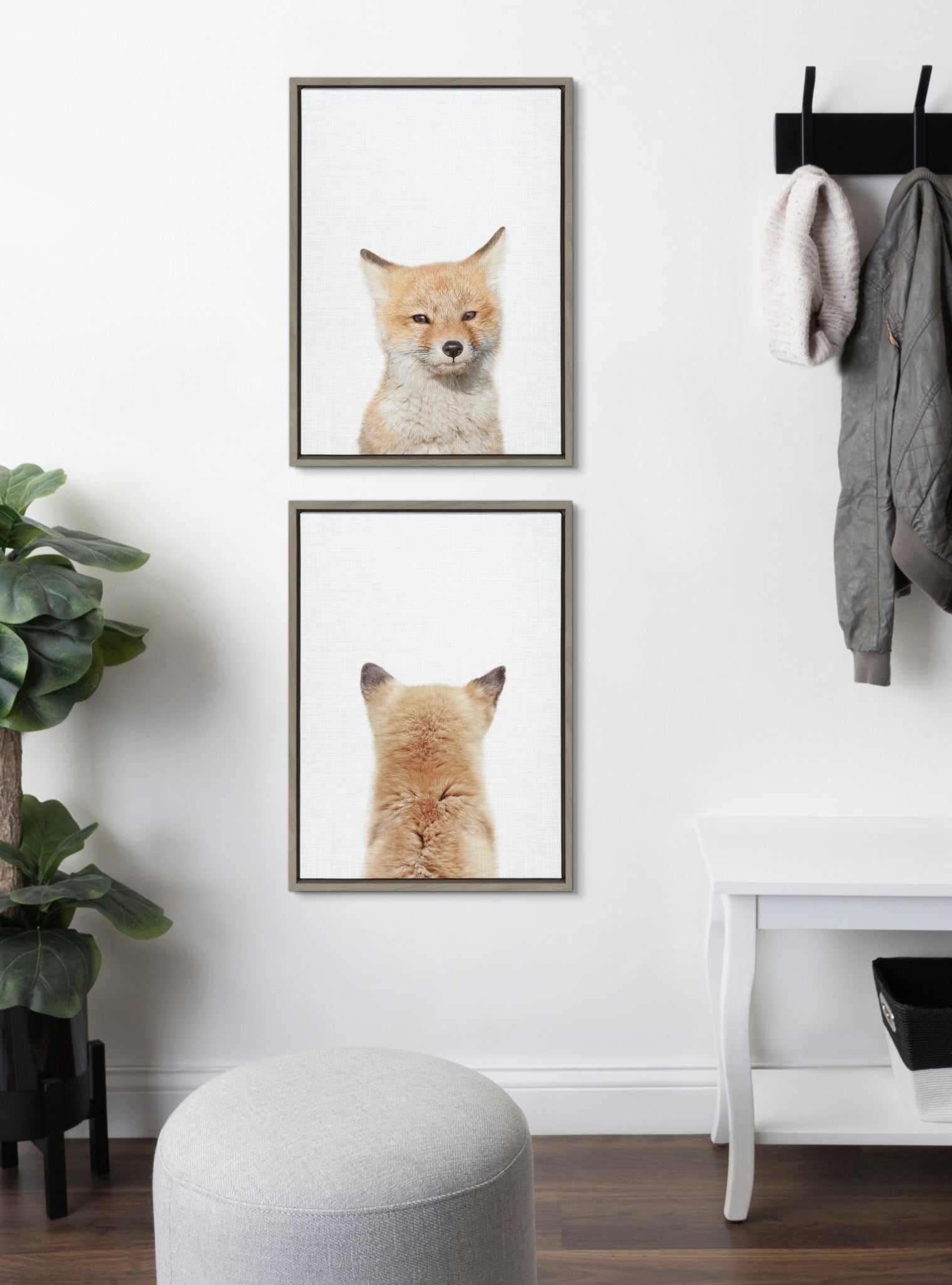 Sylvie Baby Fox Front and  Back Framed Canvas by Amy Peterson Art Studio