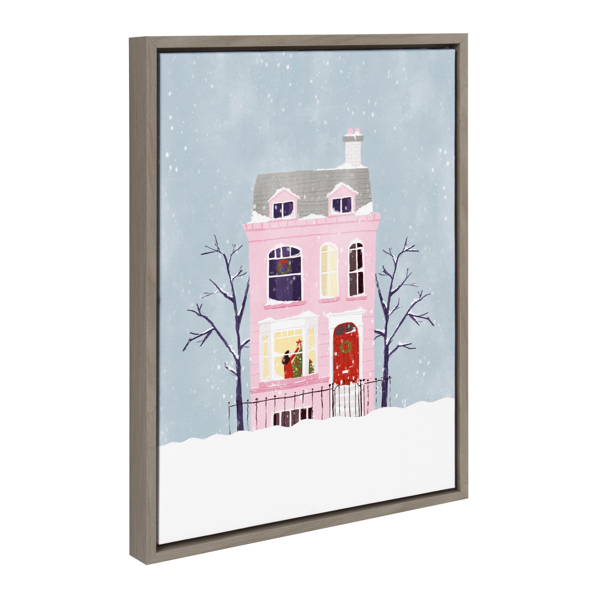 Sylvie Christmas Pink House Framed Canvas by Maja Tomljanovic