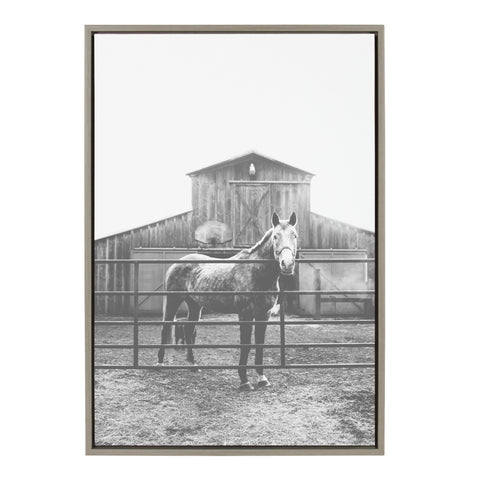 Sylvie Modern Farmhouse Horse Black and White Framed Canvas by Patricia Hasz of Patricia Rae Photography