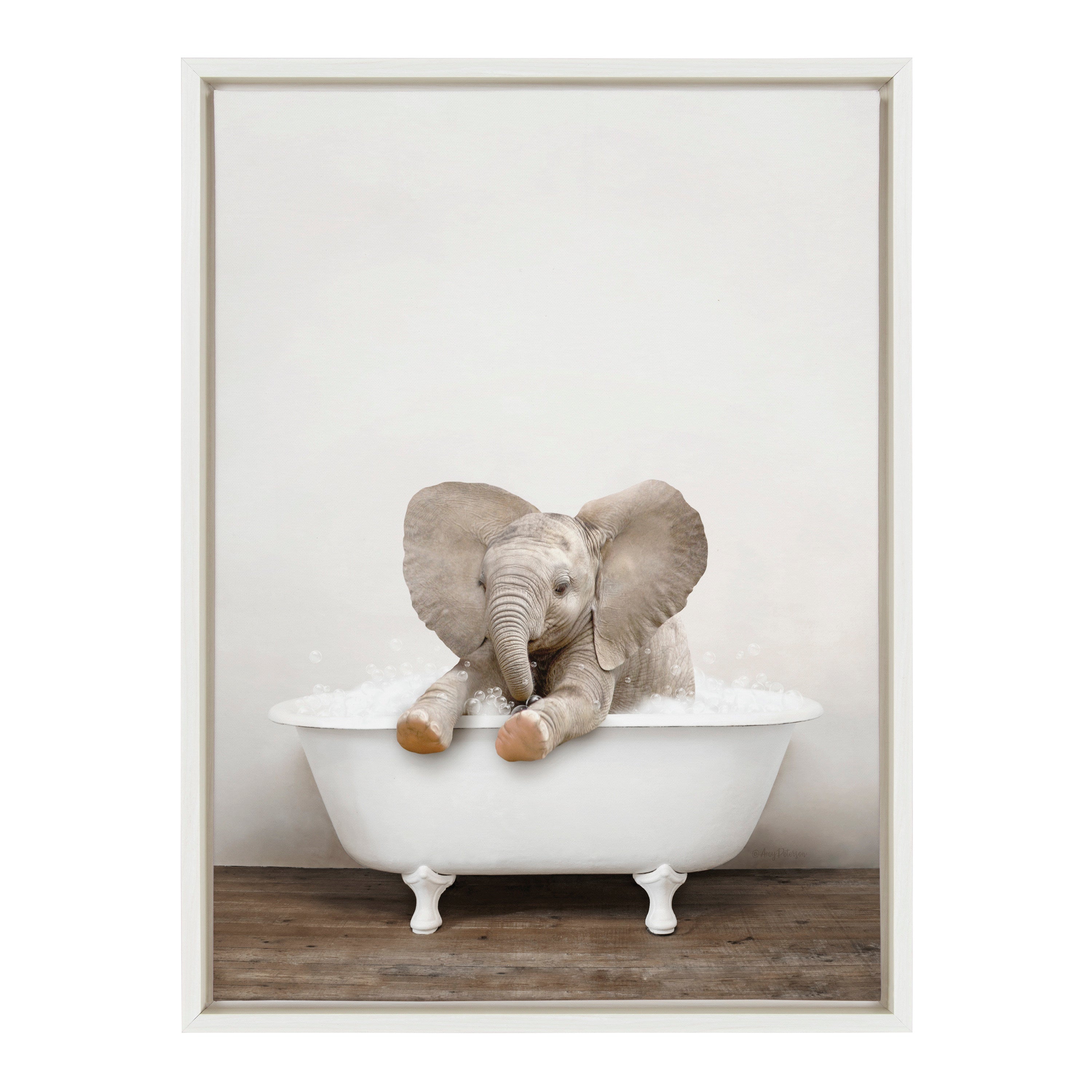 Sylvie Baby Elephant No 6 in Rustic Bath Framed Canvas by Amy Peterson Art Studio