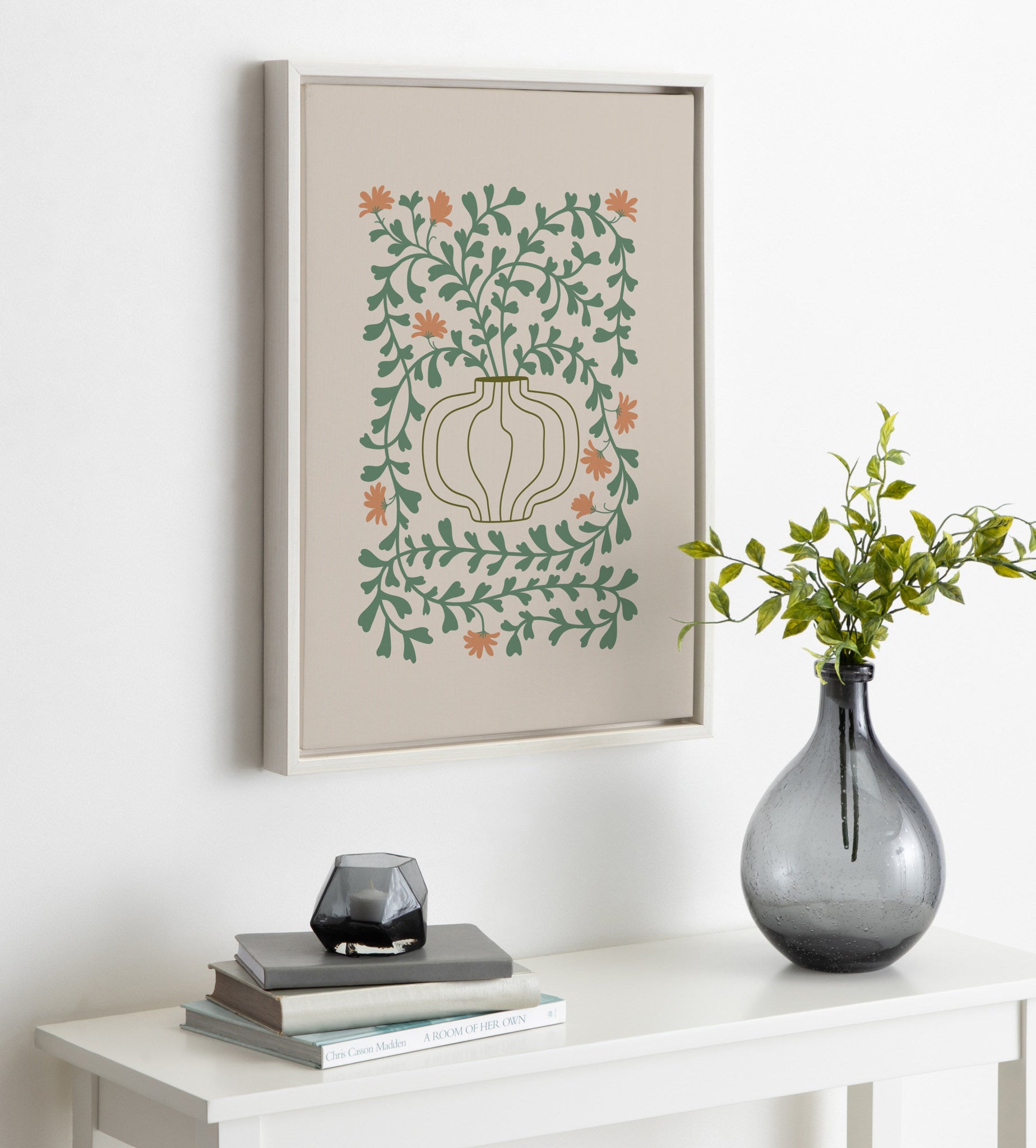 Sylvie Colorful Abstract Retro Floral Green and Orange Framed Canvas by The Creative Bunch Studio