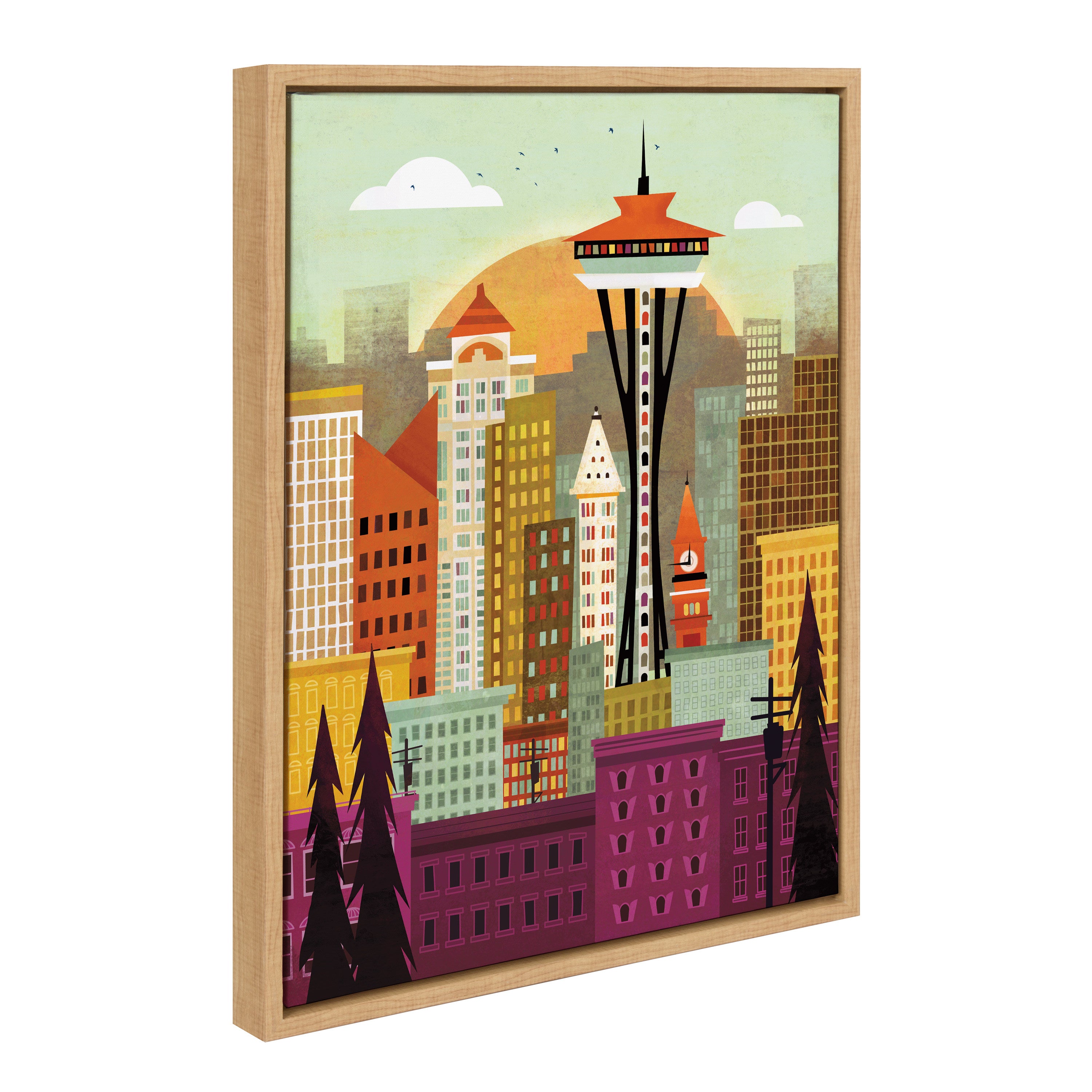 Sylvie Seattle Skyline Framed Canvas by Amber Leaders Designs
