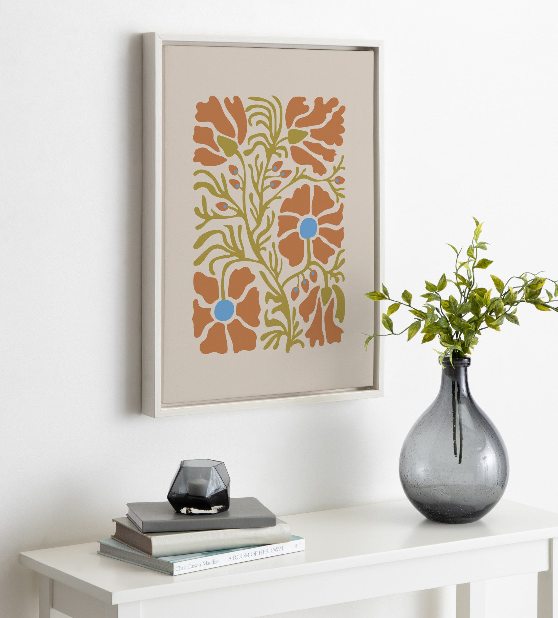 Sylvie Colorful Abstract Retro Floral Orange Framed Canvas by The Creative Bunch Studio