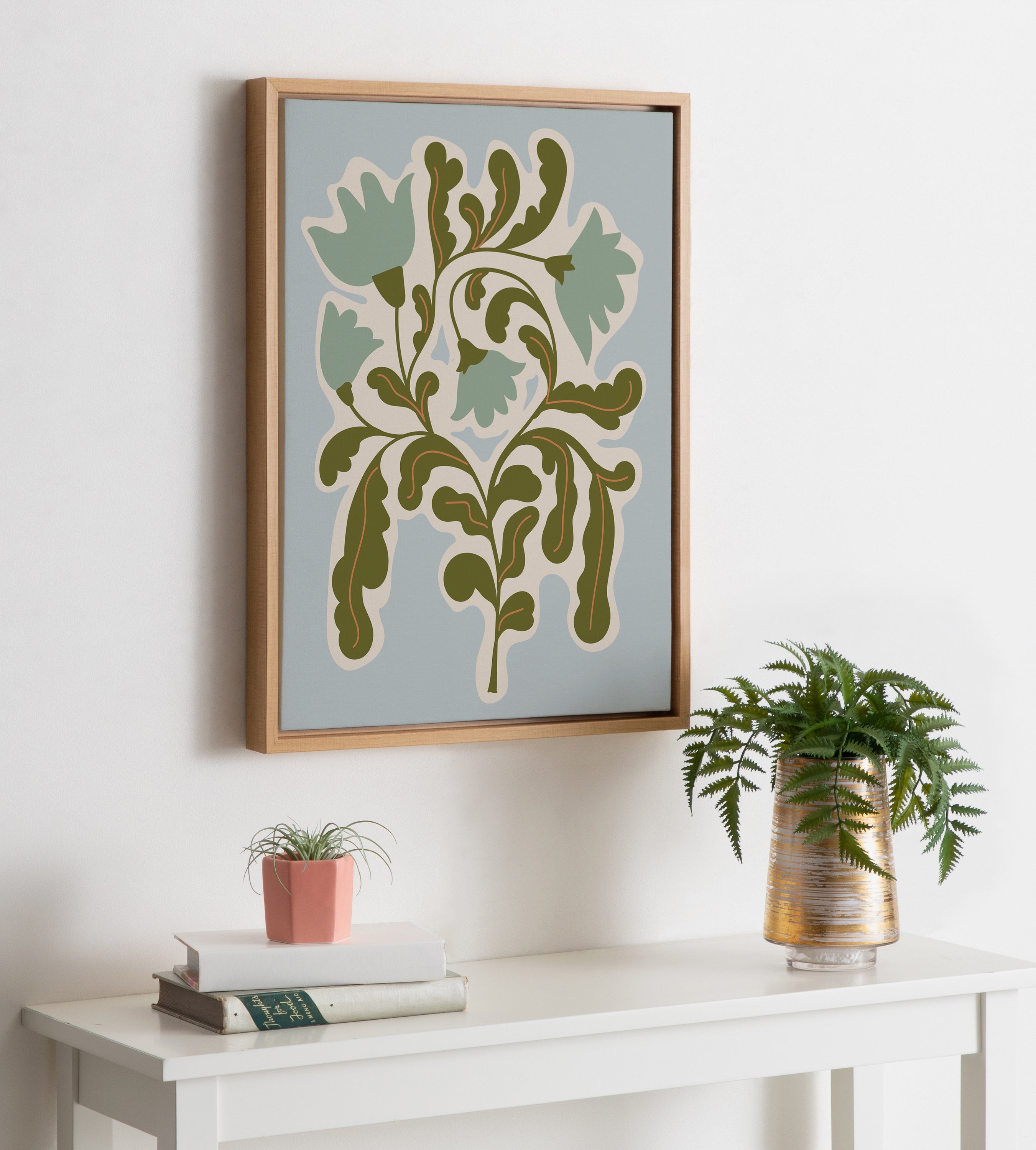 Sylvie Expressive Abstract House Plant Playful Blue Framed Canvas by The Creative Bunch Studio