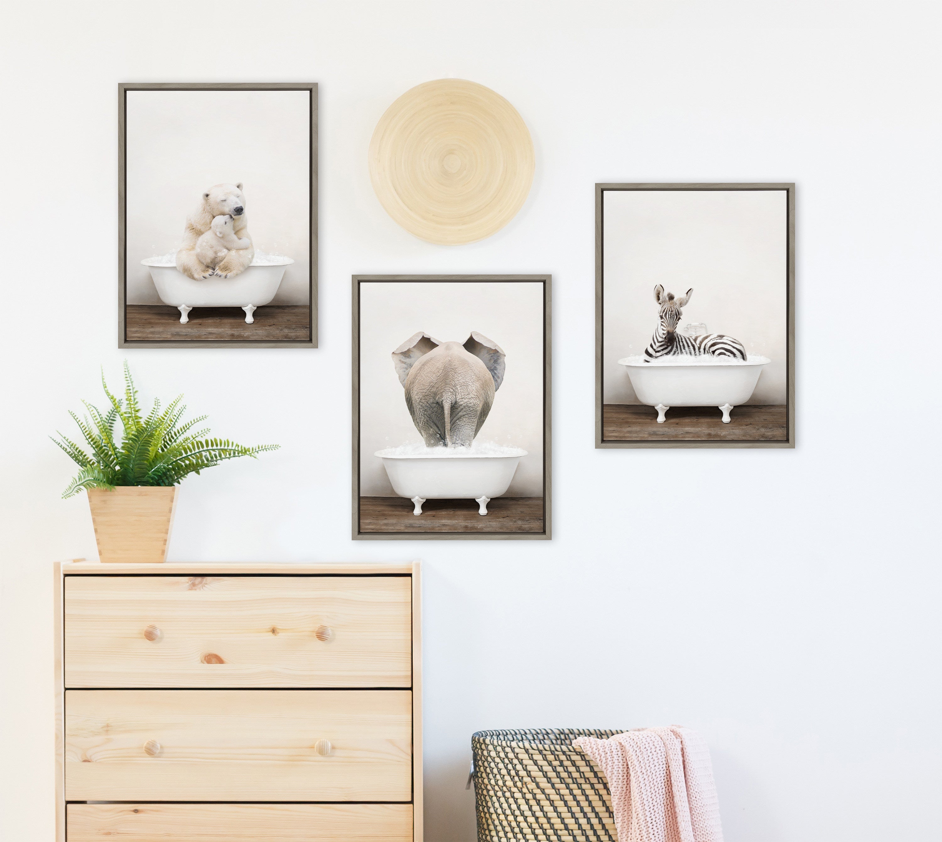 Sylvie Mother and Baby Polar Bear in Rustic Bath Framed Canvas by Amy Peterson Art Studio