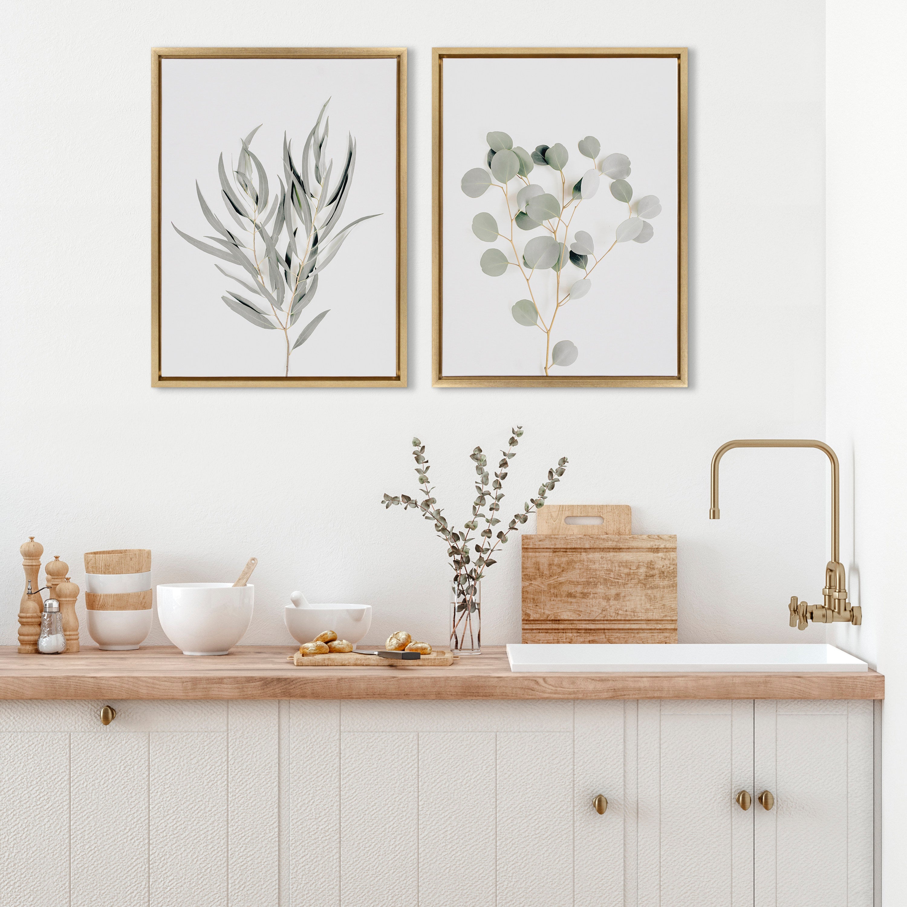 Sylvie Neutral Botanical 1 and 2 Framed Canvas Set by The Creative Bunch Studio